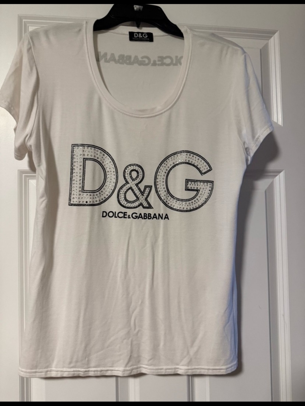 Dolce & Gabbana White Tee with Studded D&G Logo, Size XL